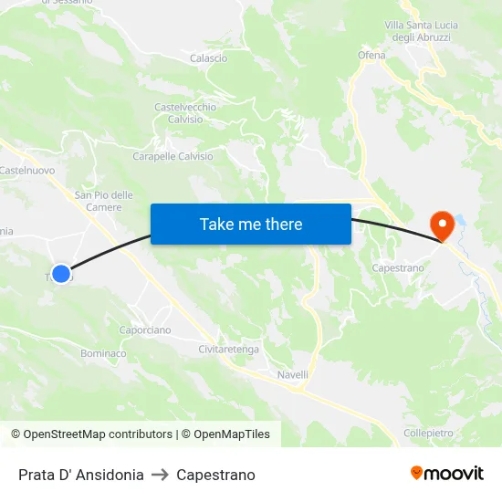Prata D' Ansidonia to Capestrano map