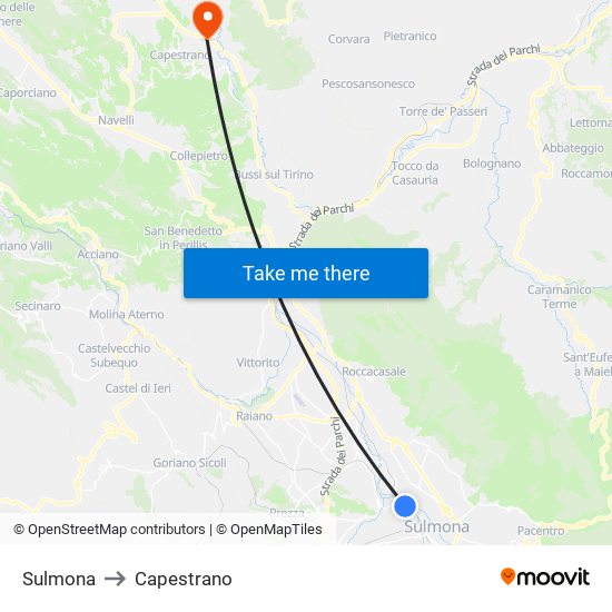 Sulmona to Capestrano map