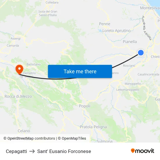 Cepagatti to Sant' Eusanio Forconese map