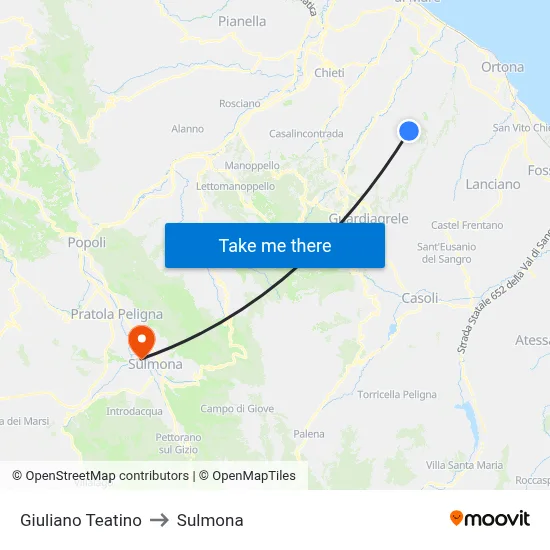 Giuliano Teatino to Sulmona map