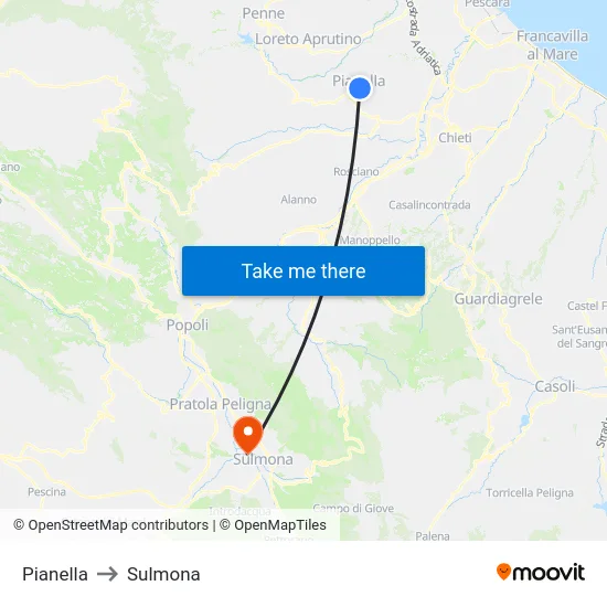 Pianella to Sulmona map