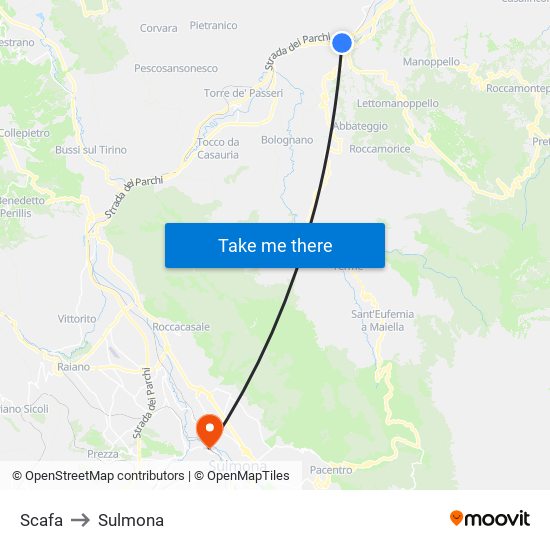 Scafa to Sulmona map