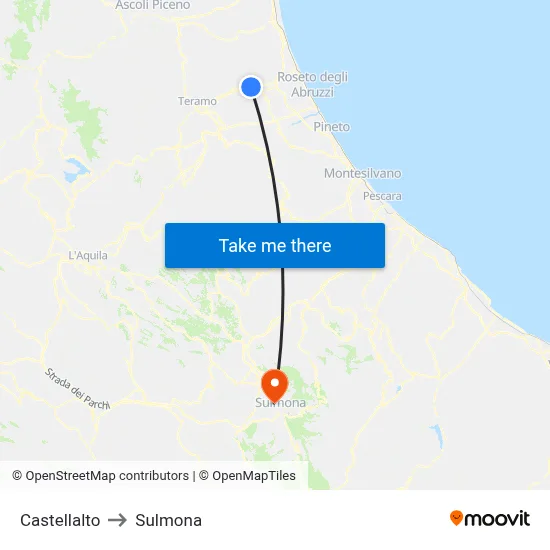 Castellalto to Sulmona map