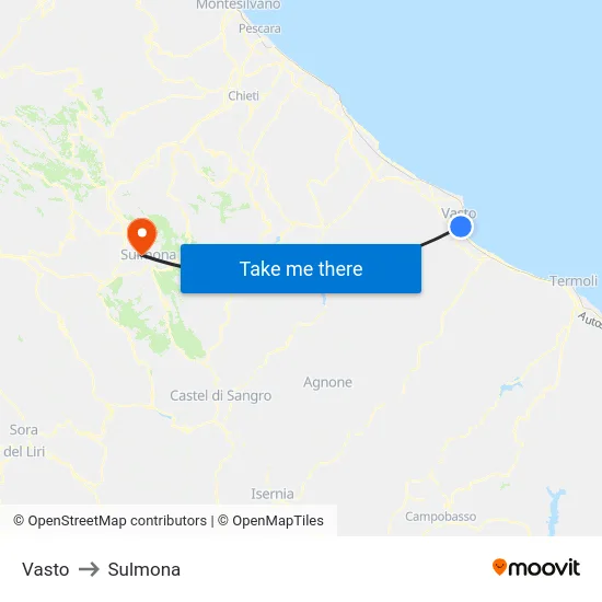Vasto to Sulmona map