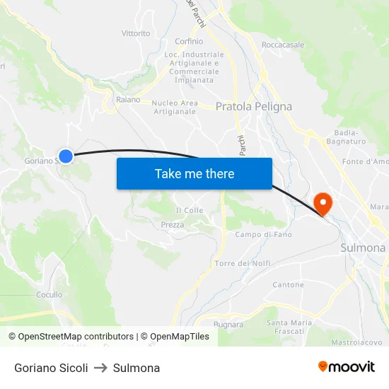 Goriano Sicoli to Sulmona map
