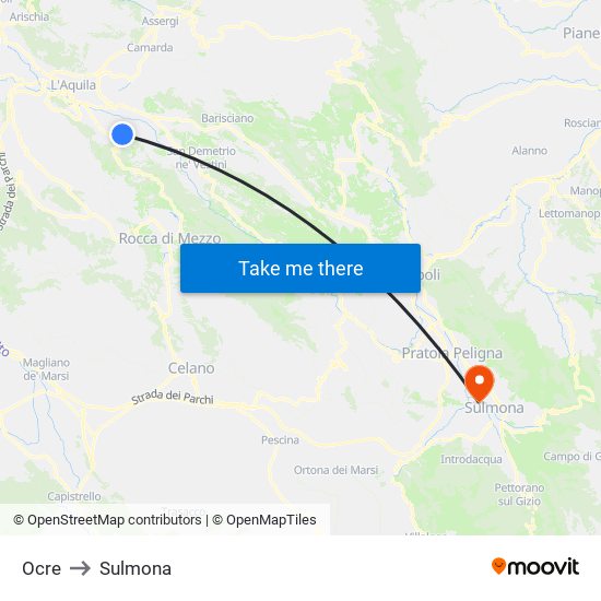 Ocre to Sulmona map