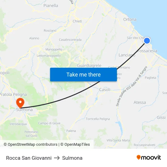 Rocca San Giovanni to Sulmona map