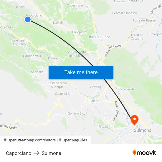 Caporciano to Sulmona map