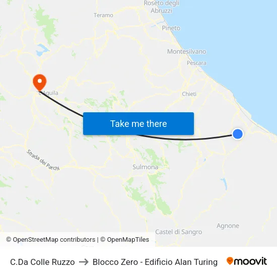 Colle Ruzzo District to Block Zero - Alan Turing Building map