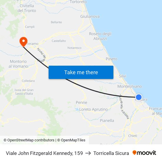 Viale John Fitzgerald Kennedy, 159 to Torricella Sicura map