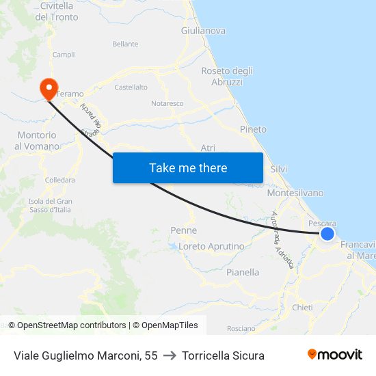 Viale Guglielmo Marconi, 55 to Torricella Sicura map