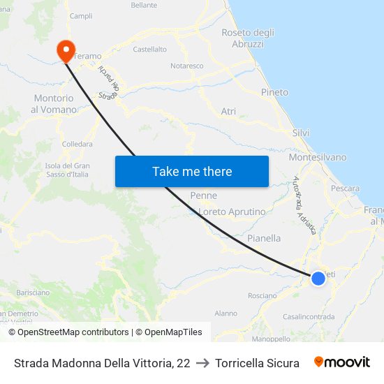 Strada Madonna Della Vittoria, 22 to Torricella Sicura map