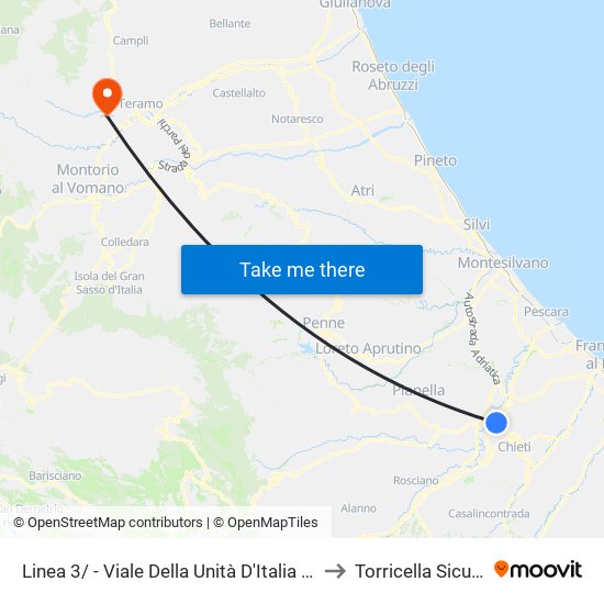 Linea 3/ - Viale Della Unità D'Italia 24 to Torricella Sicura map