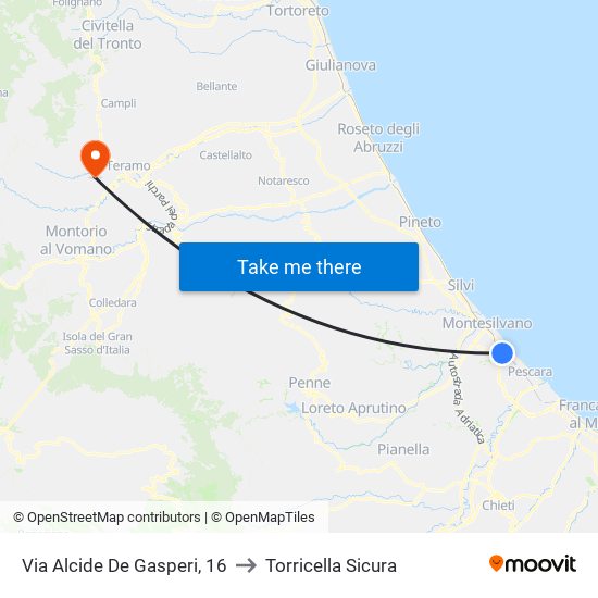 Via Alcide De Gasperi, 16 to Torricella Sicura map