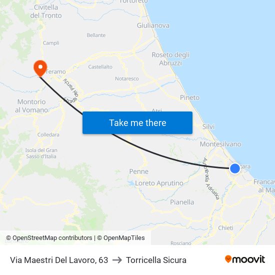 Via Maestri Del Lavoro, 63 to Torricella Sicura map