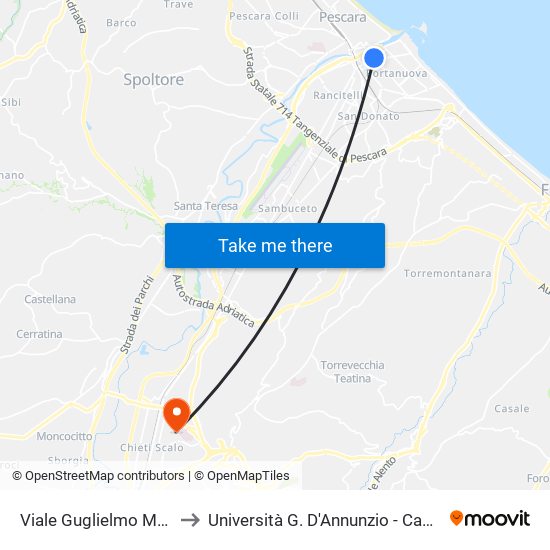 Viale Guglielmo Marconi, 55 to Università G. D'Annunzio - Campus Di Chieti map