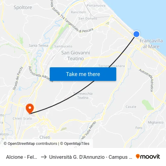 Alcione - Feltrino Nord to Università G. D'Annunzio - Campus Di Chieti map