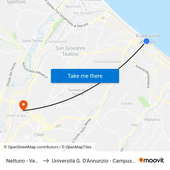 Nettuno - Venezia to Università G. D'Annunzio - Campus Di Chieti map