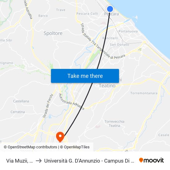 Via Muzii, 51 to Università G. D'Annunzio - Campus Di Chieti map