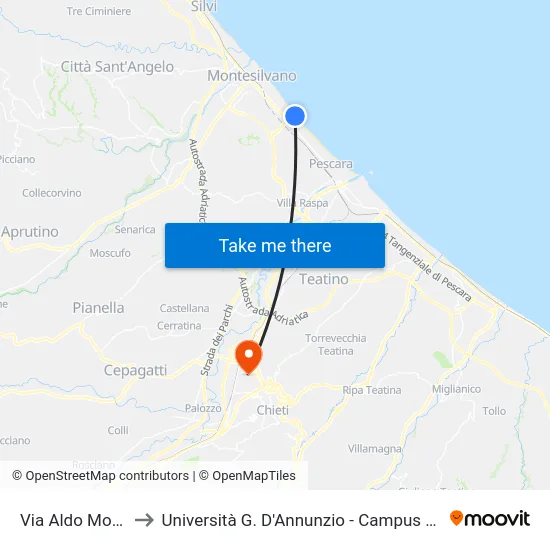 Aldo Moro - Il Veliero to Università G. D'Annunzio - Campus Di Chieti map
