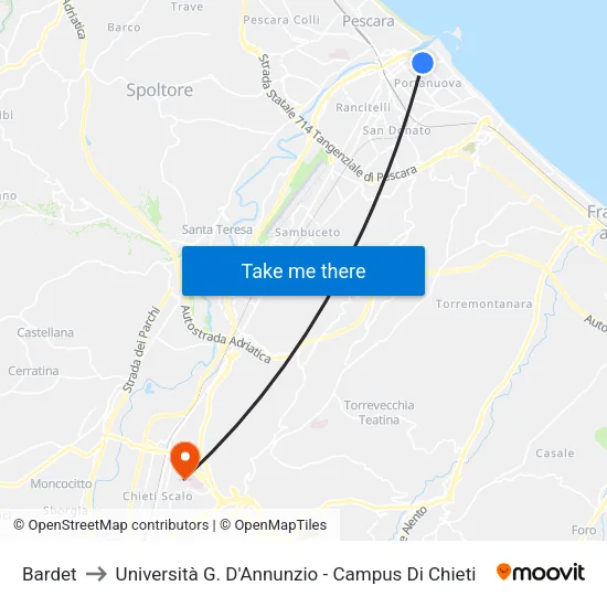 Bardet to Università G. D'Annunzio - Campus Di Chieti map
