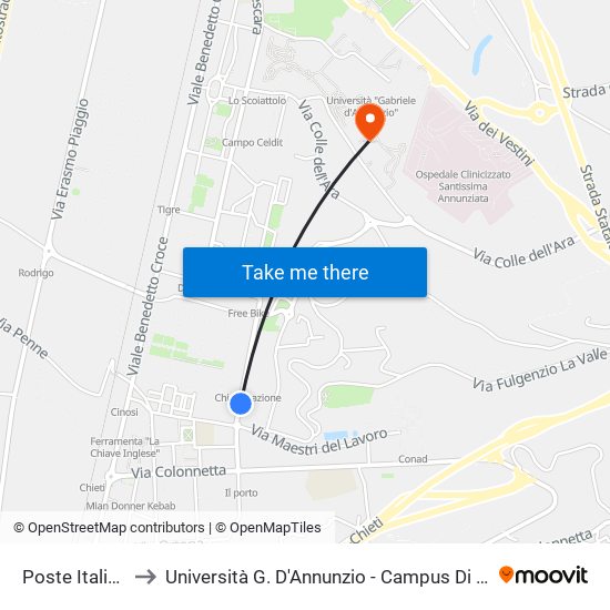 Poste Italiane to Università G. D'Annunzio - Campus Di Chieti map
