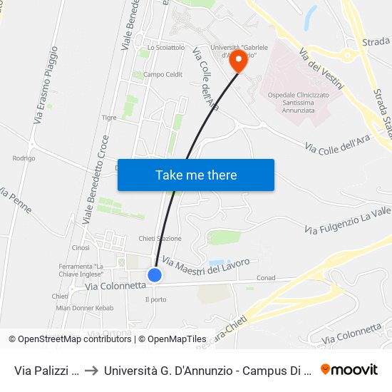 Via Palizzi 10 to Università G. D'Annunzio - Campus Di Chieti map