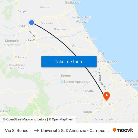 S. Benedetto - Pilotti to Università G. D'Annunzio - Campus Di Chieti map