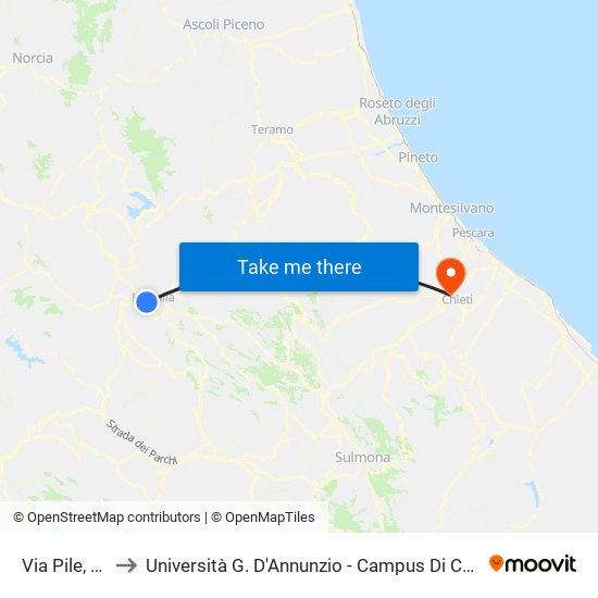 Via Pile, 60 to Università G. D'Annunzio - Campus Di Chieti map