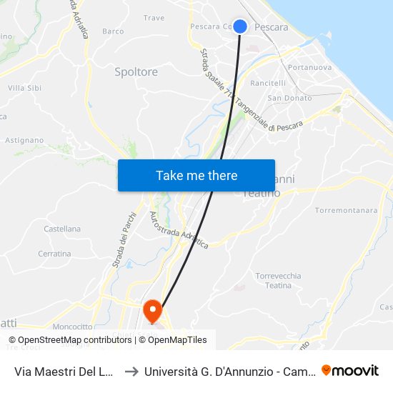 Via Maestri Del Lavoro, 63 to Università G. D'Annunzio - Campus Di Chieti map