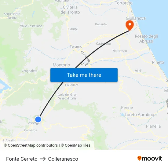 Fonte Cerreto to Colleranesco map