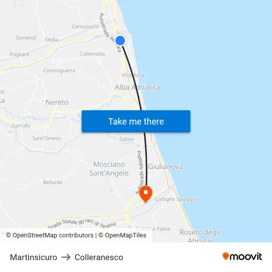 Martinsicuro to Colleranesco map