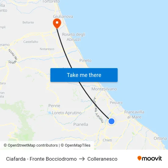 Ciafarda - Fronte Bocciodromo to Colleranesco map