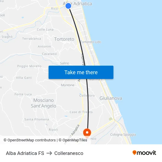 Alba Adriatica Station to Colleranesco map