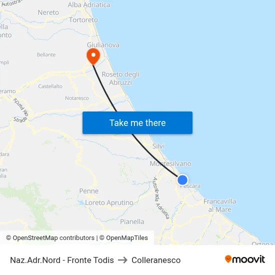 National Adriatic North - Opposite Todis to Colleranesco map