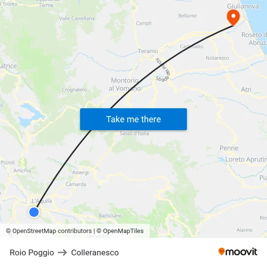 Roio Poggio to Colleranesco map