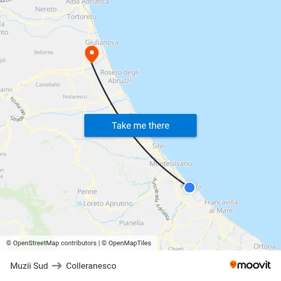 Muzii South to Colleranesco map