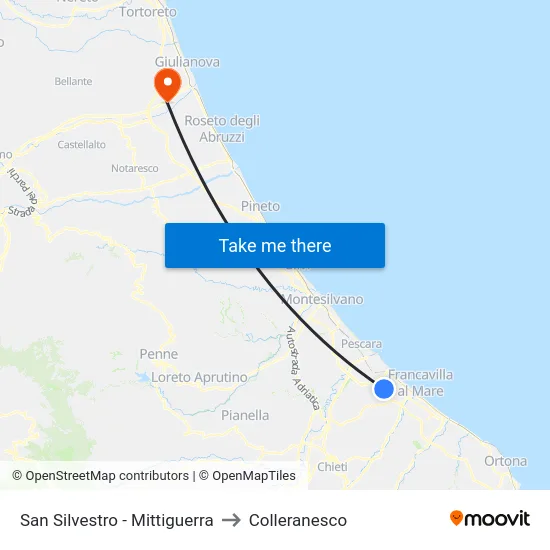 San Silvestro - Mittiguerra to Colleranesco map