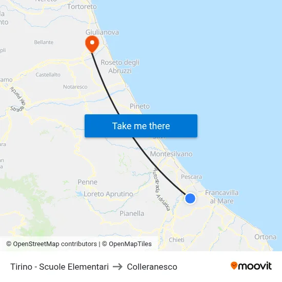 Tirino - Elementary Schools to Colleranesco map