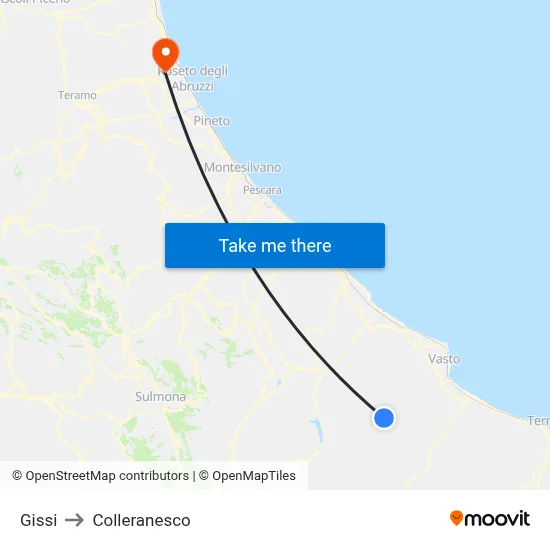 Gissi to Colleranesco map