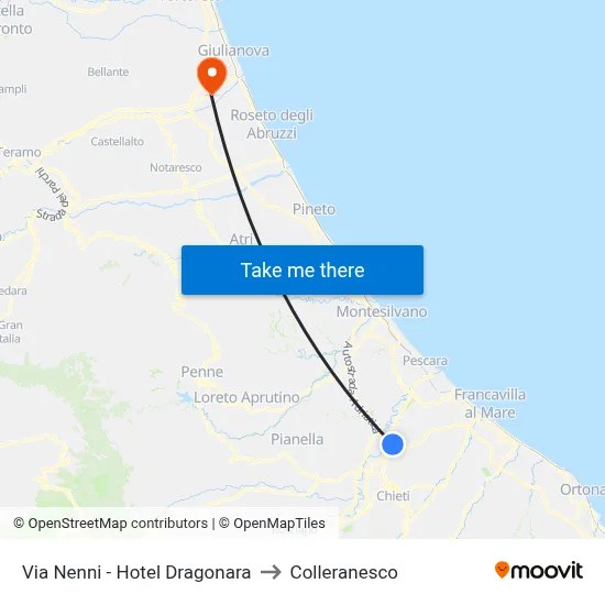 Via Nenni - Hotel Dragonara to Colleranesco map