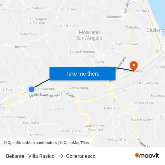 Bellante - Villa Rasicci to Colleranesco map