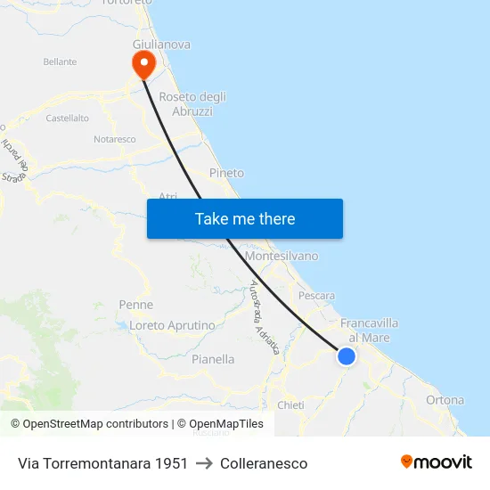 Via Torremontanara 1951 to Colleranesco map