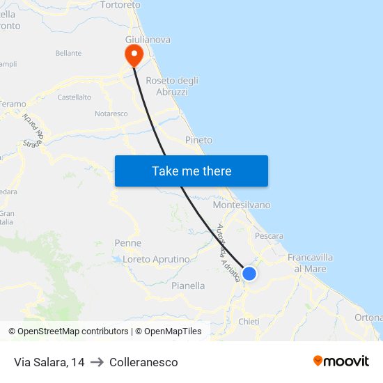 Via Salara, 14 to Colleranesco map