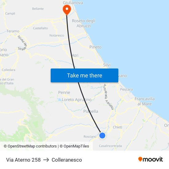 Via Aterno 258 to Colleranesco map