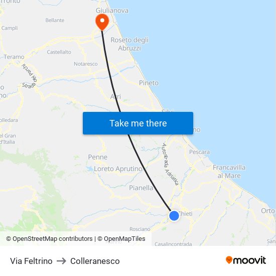 Via Feltrino to Colleranesco map