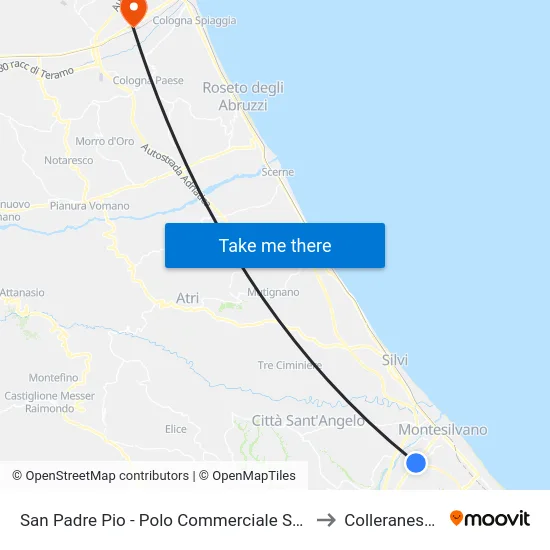 San Padre Pio - Polo Commerciale Sud to Colleranesco map