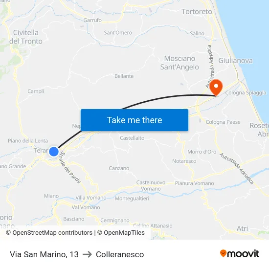 Via San Marino, 13 to Colleranesco map