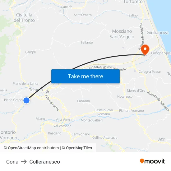 Cona to Colleranesco map