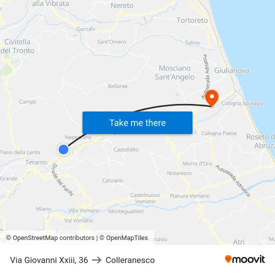 Via Giovanni Xxiii, 36 to Colleranesco map